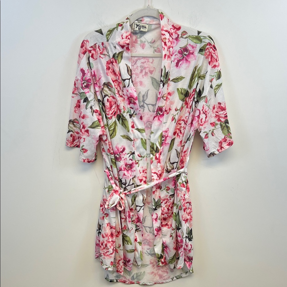 Show Me Your MuMu Women's Floral Pink White Green Feminine Short Robe One Size